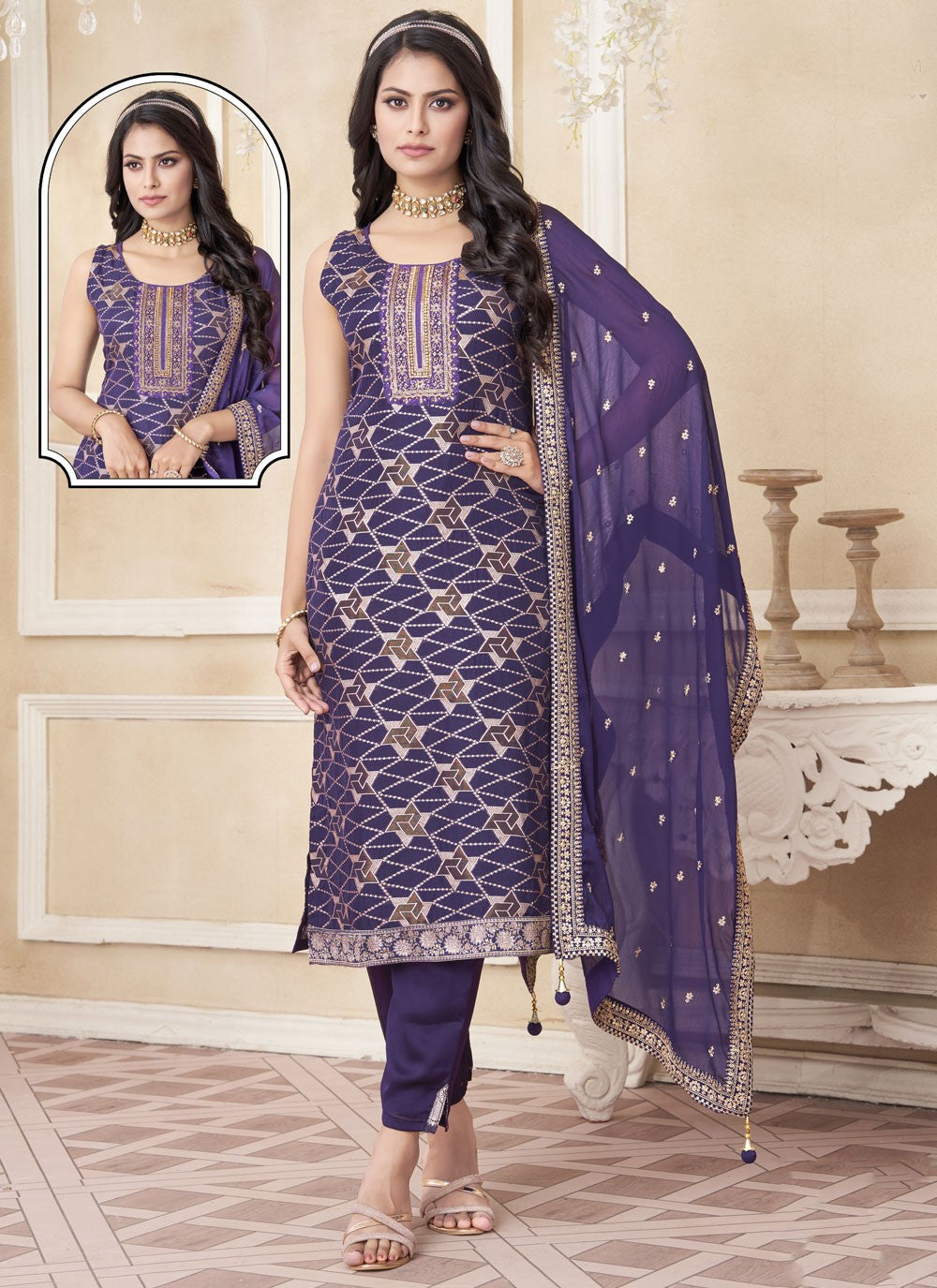 Embroidered Silk Salwar Suit - T4334