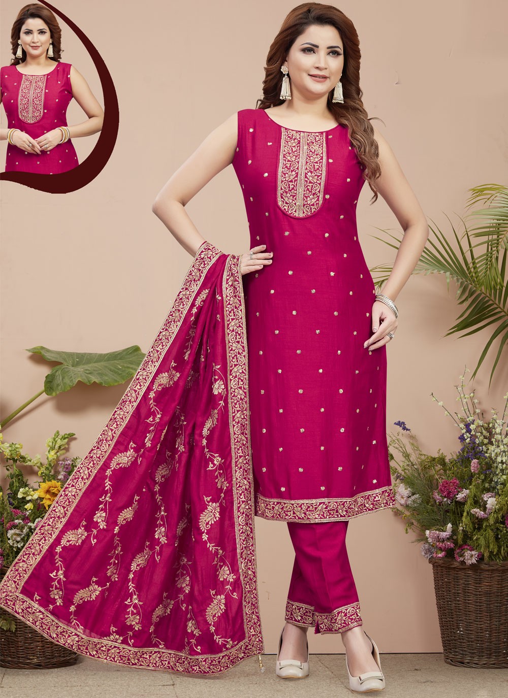 Embroidered Silk Salwar Suit - T4381