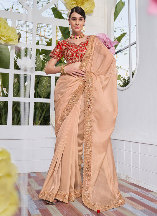 Trendy Embroidered Organza, Satin Saree - S2842