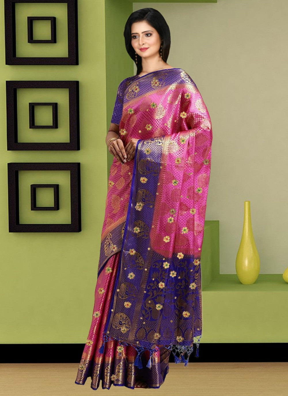 Contemporary Embroidered Silk Saree - S3339