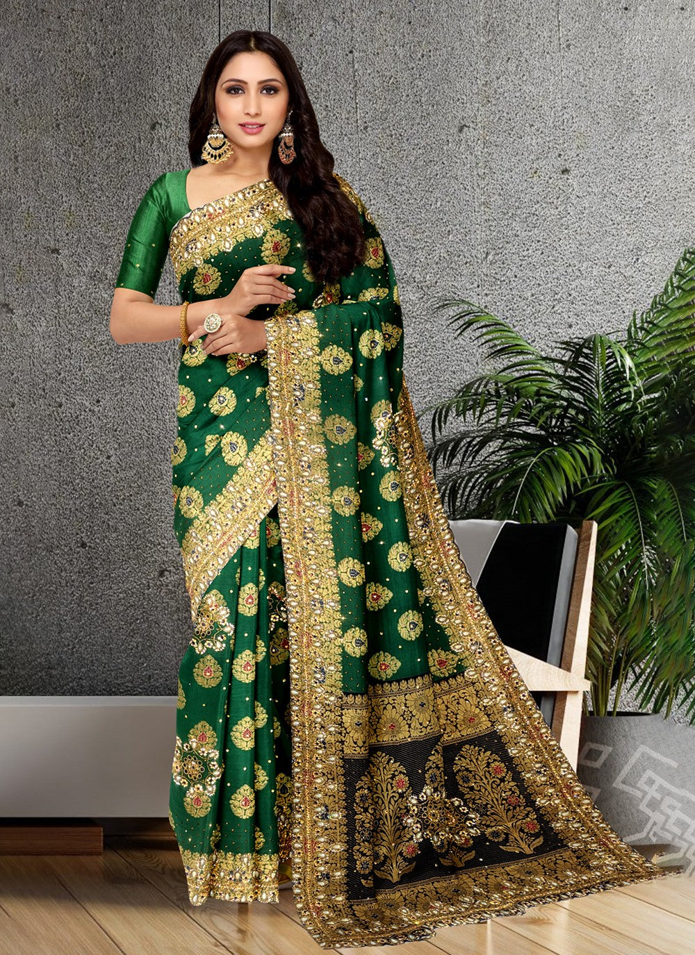 Trendy Embroidered Kanjivaram Silk Saree - S3435