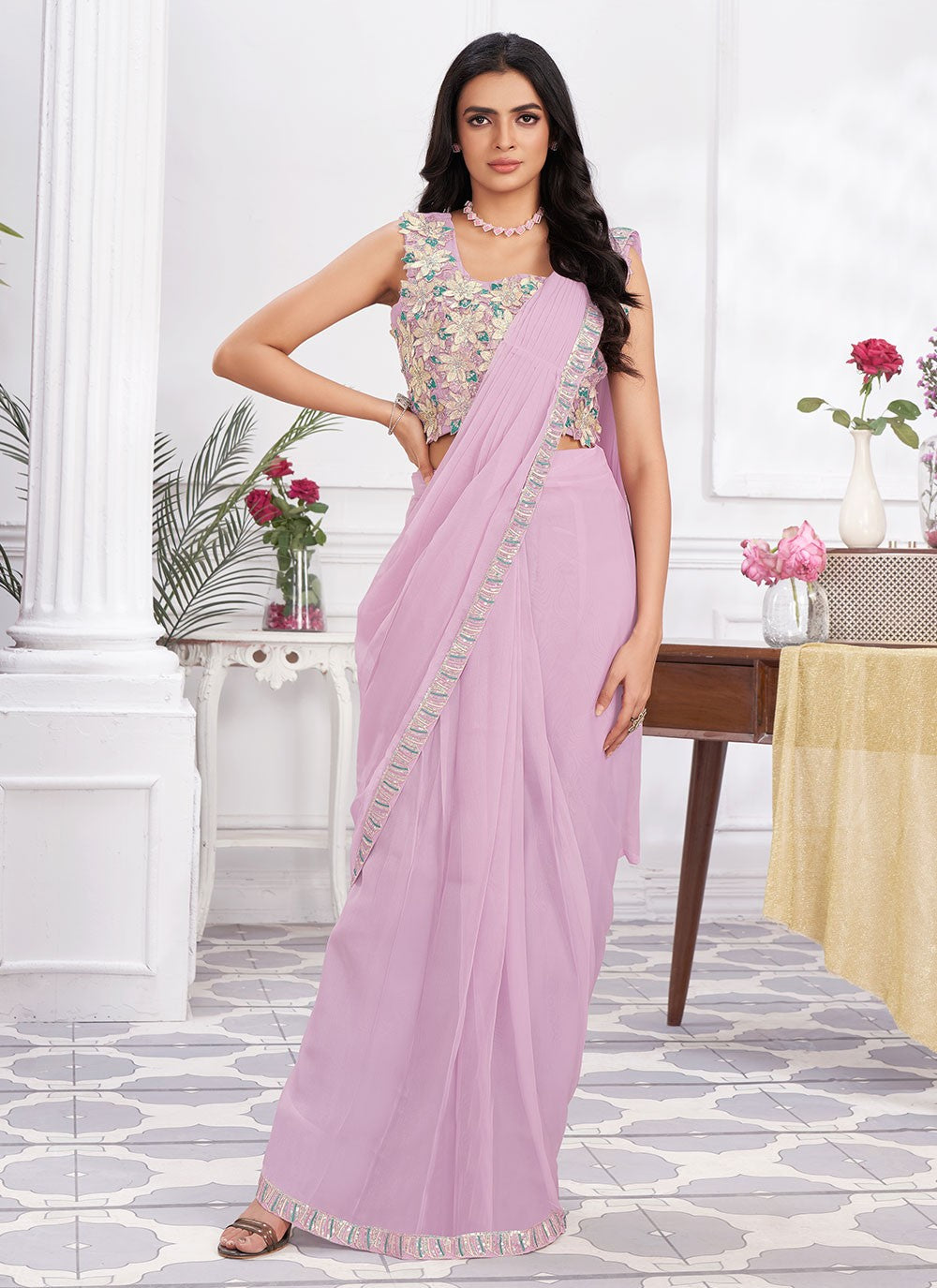 Classic Embroidered Georgette Saree - S6628