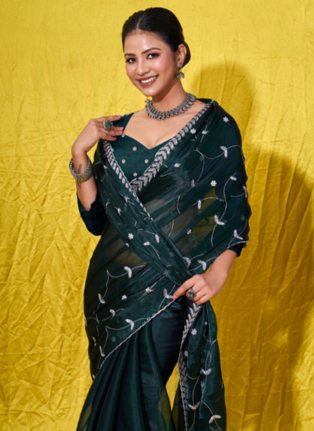 Classic Embroidered Net Saree - S6925