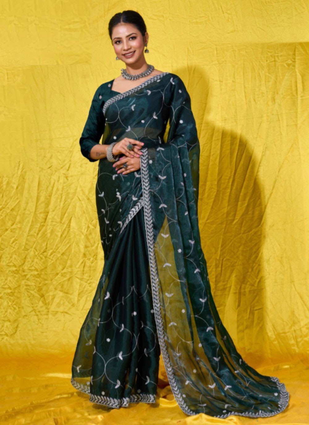 Classic Embroidered Net Saree - S6925