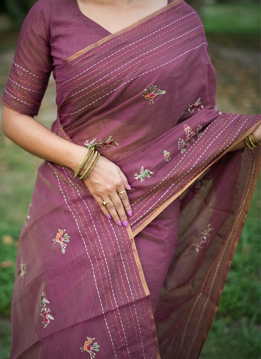 Classic Embroidered Khadi, Tussar Silk Orange Saree - S10807