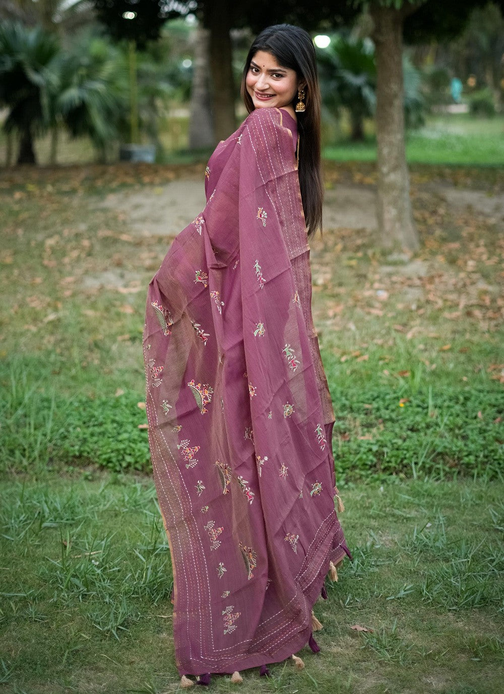 Classic Embroidered Khadi, Tussar Silk Orange Saree - S10807