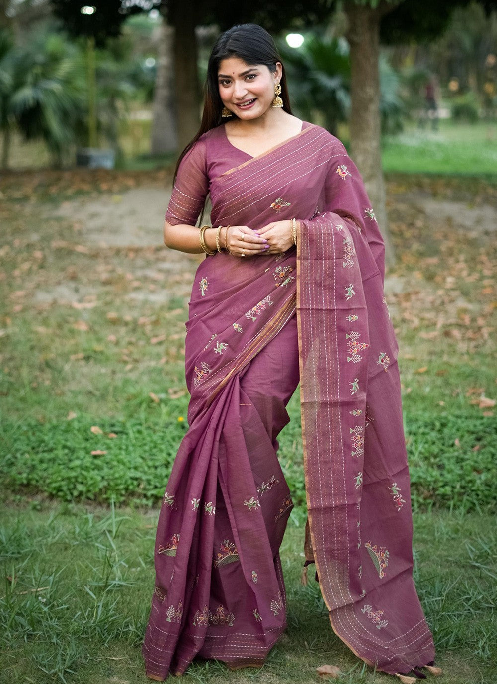 Trendy Embroidered Khadi, Tussar Silk Saree - S10482