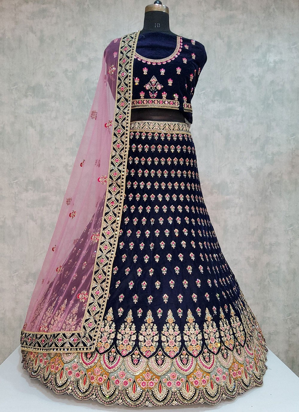 Embroidered Velvet A - Line Lehenga - L1974