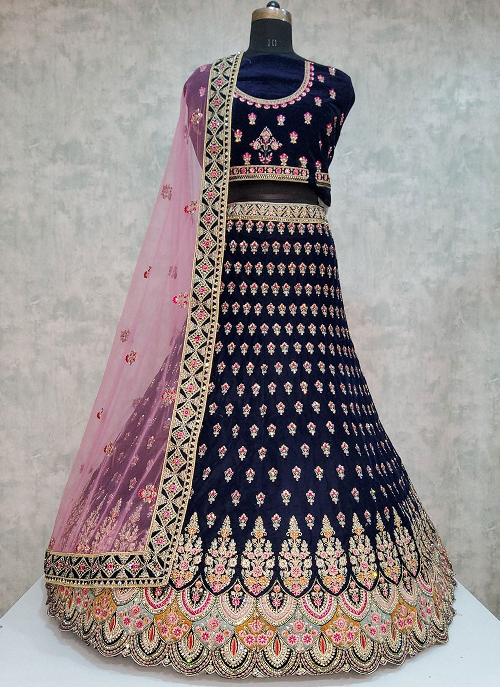 Embroidered Velvet A - Line Lehenga - L1974