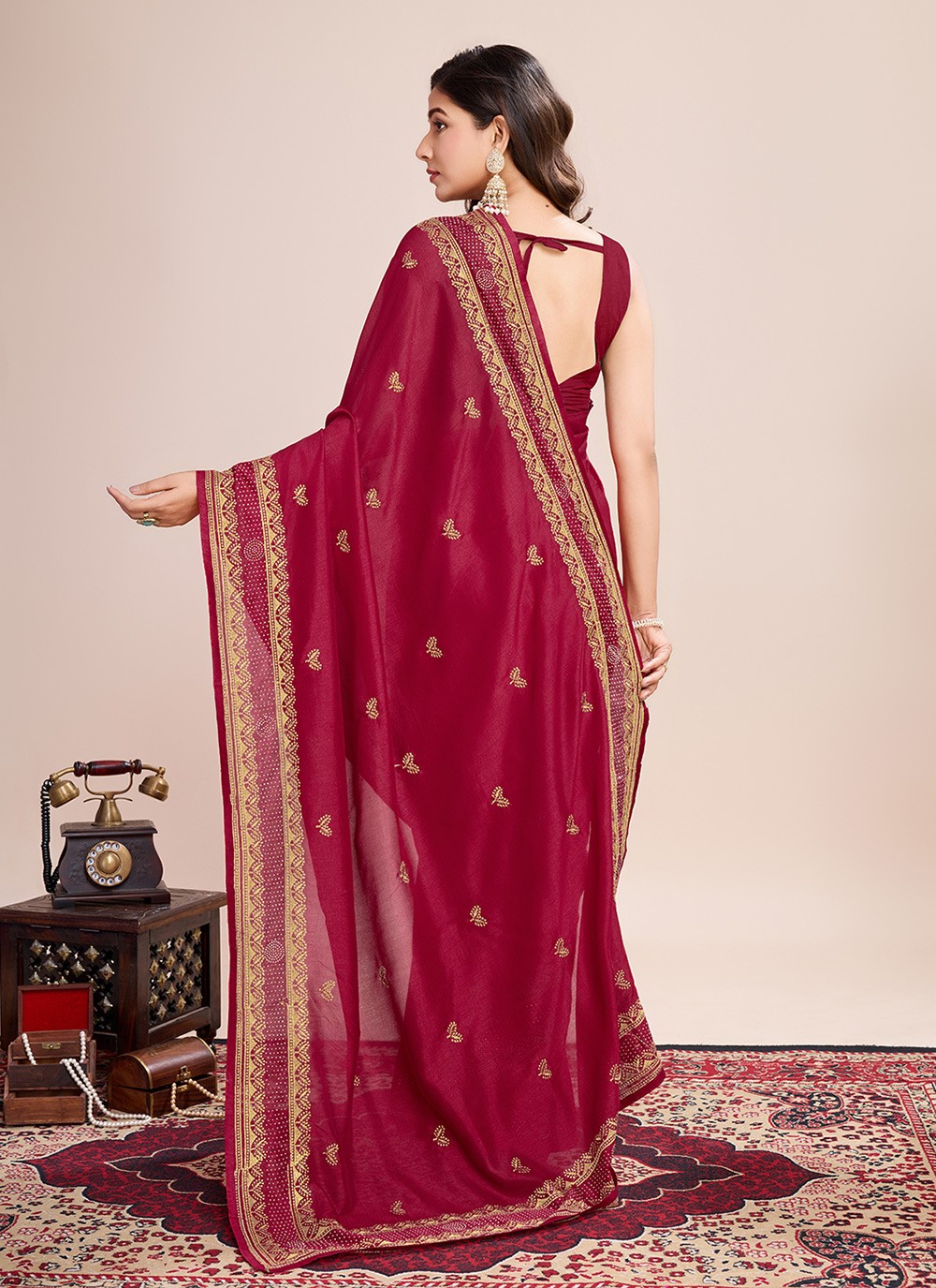 Embroidered Vichitra Silk Saree - S11520