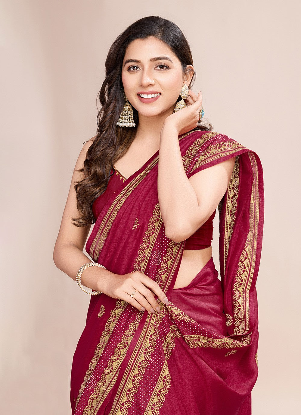 Embroidered Vichitra Silk Saree - S11520