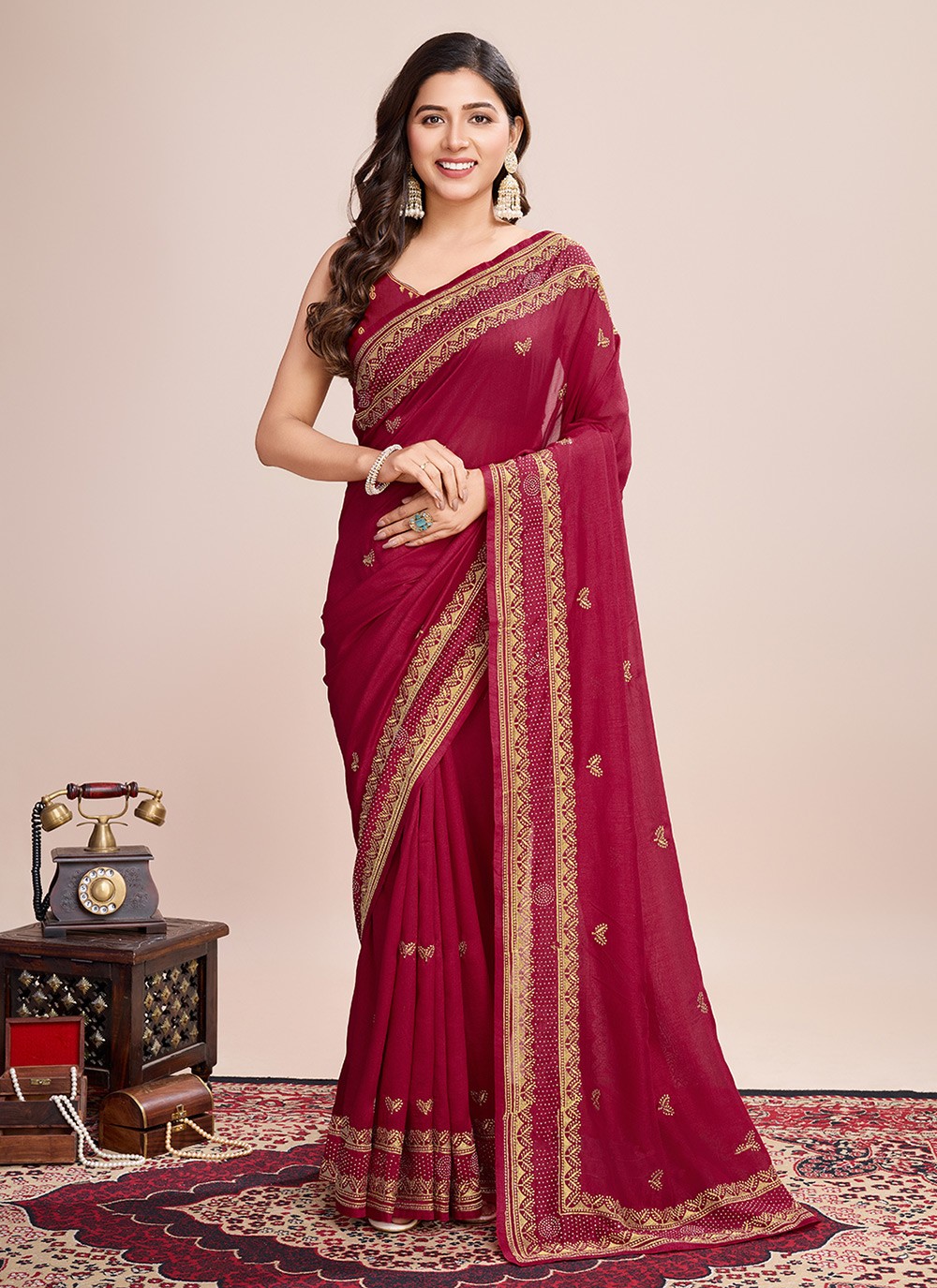 Embroidered Vichitra Silk Saree - S11520