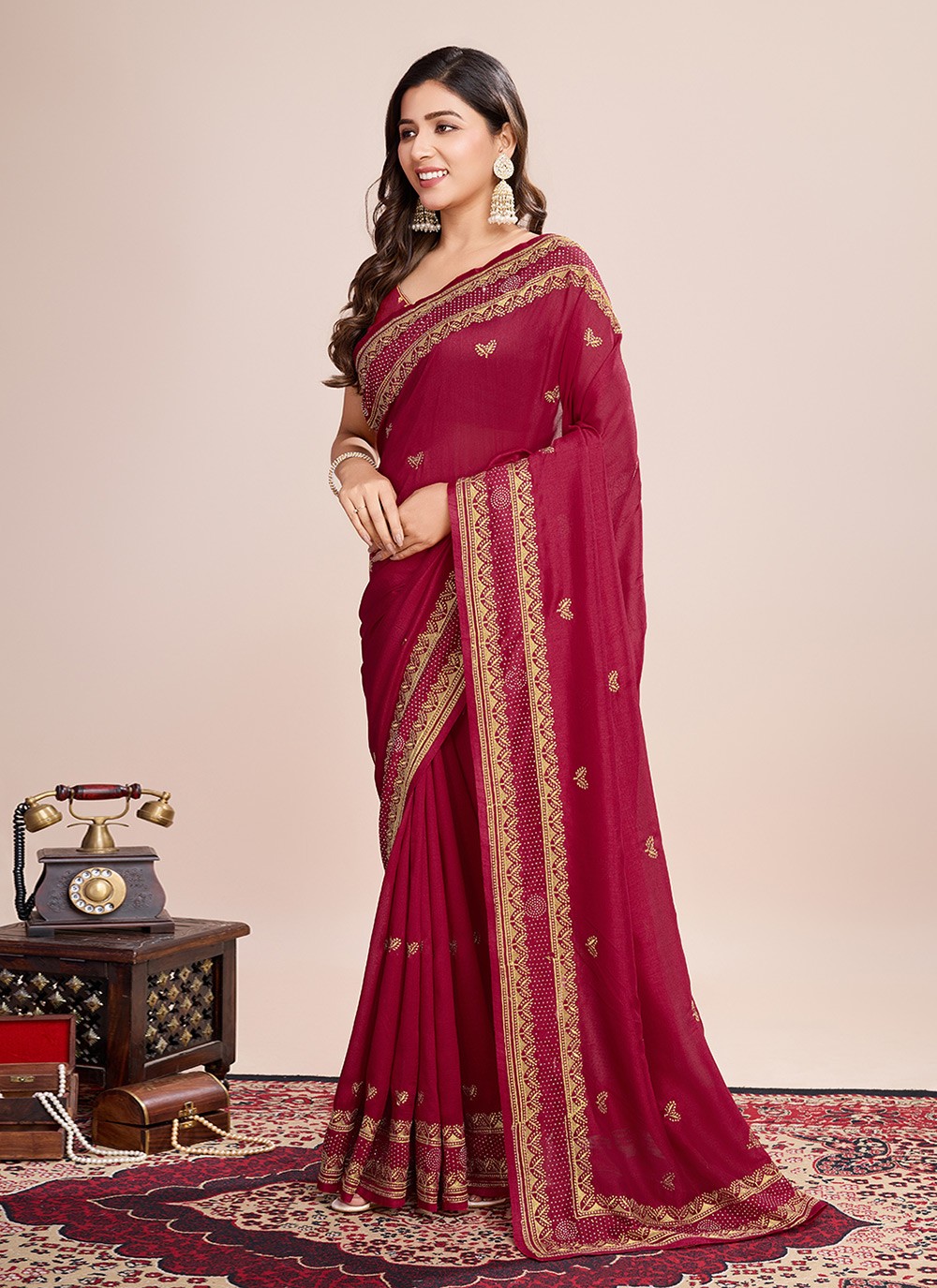 Embroidered Vichitra Silk Saree - S11520