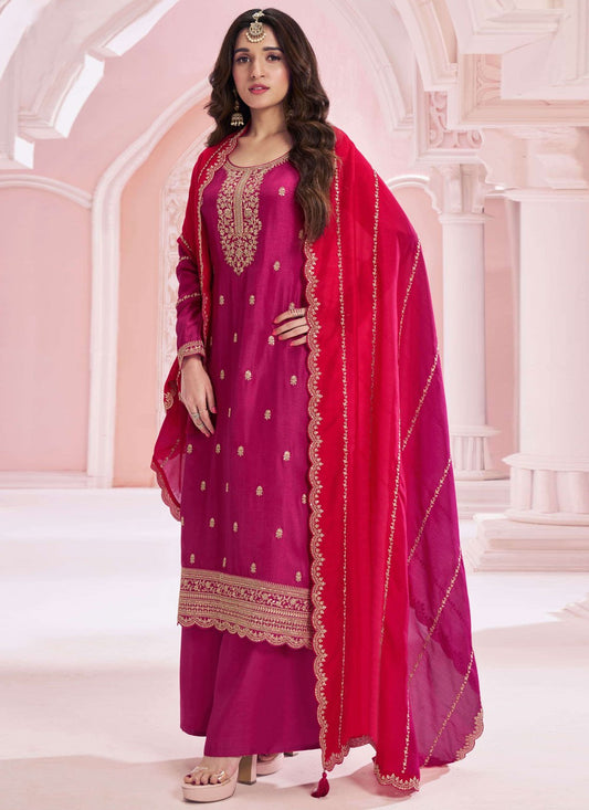 Embroidered Vichitra Silk Palazzo Suit - T4440