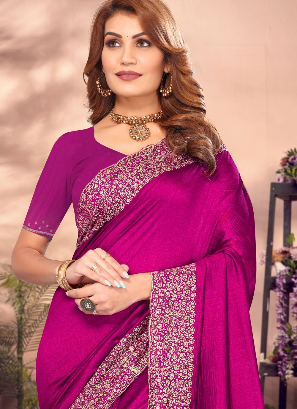 Classic Embroidered Vichitra Silk Saree - S8650