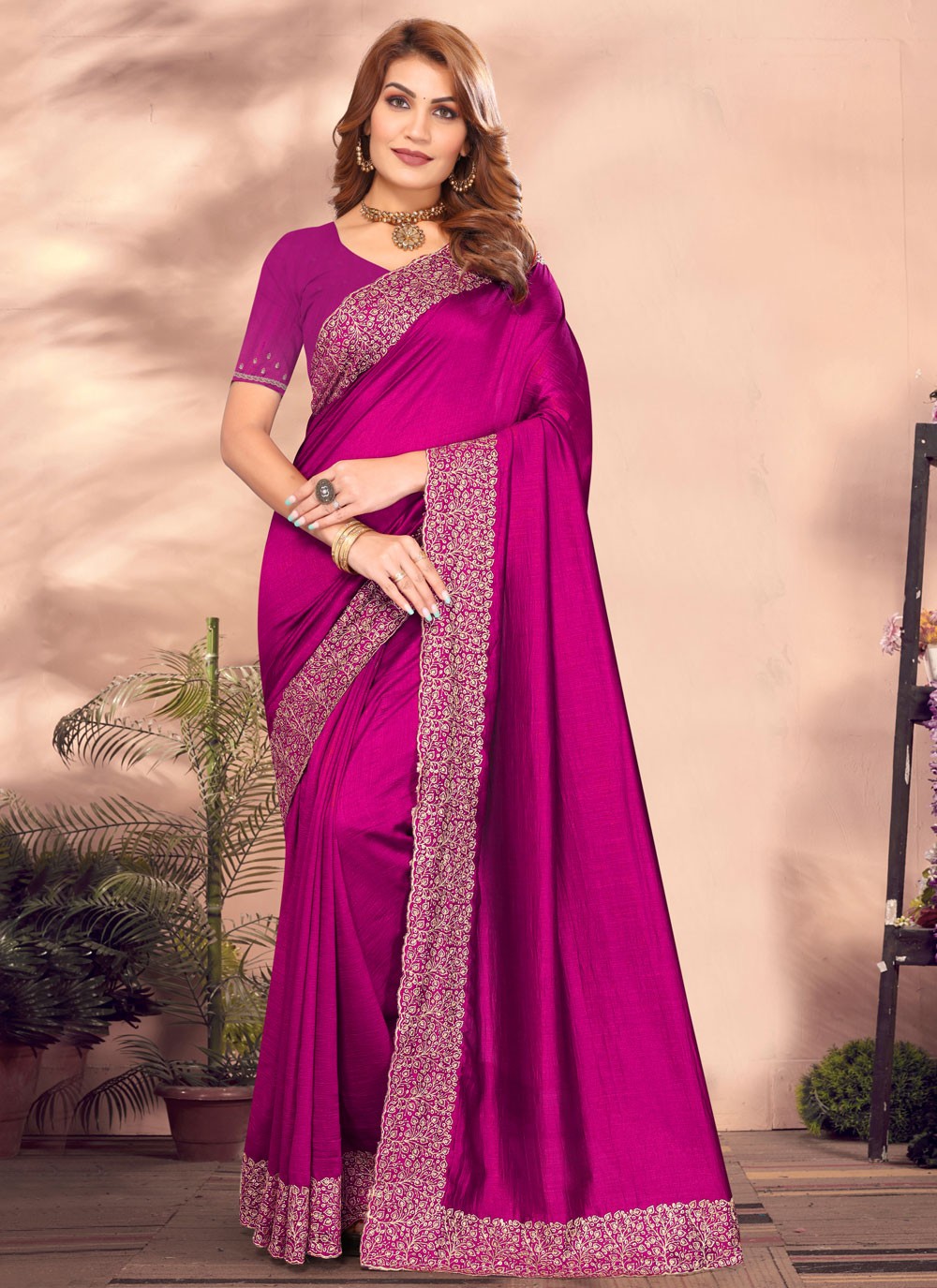 Classic Embroidered Vichitra Silk Saree - S8650