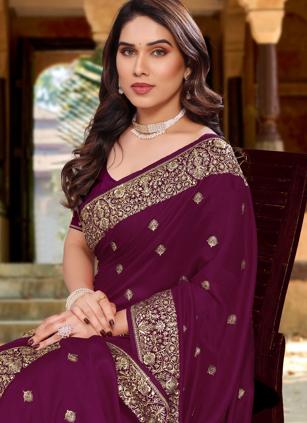 Classic Embroidered Vichitra Silk Saree - S6765