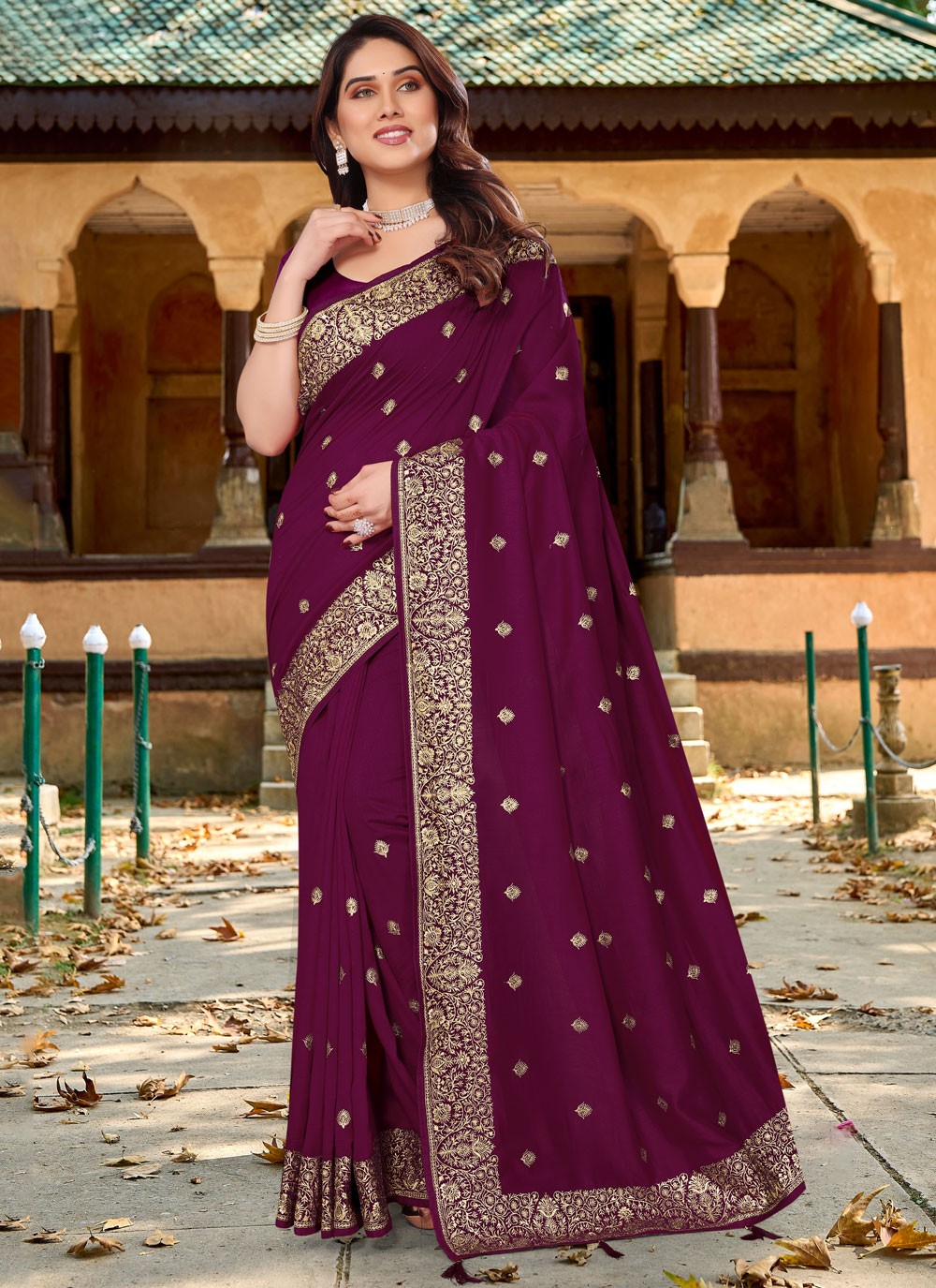 Classic Embroidered Vichitra Silk Saree - S6765