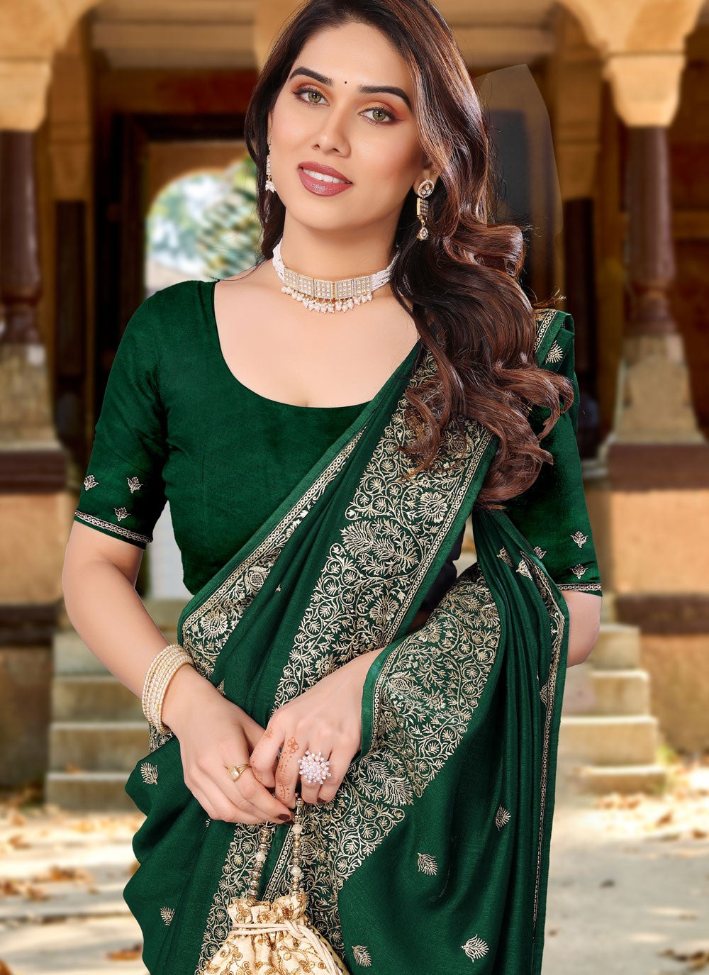 Classic Embroidered Vichitra Silk Saree - S6765