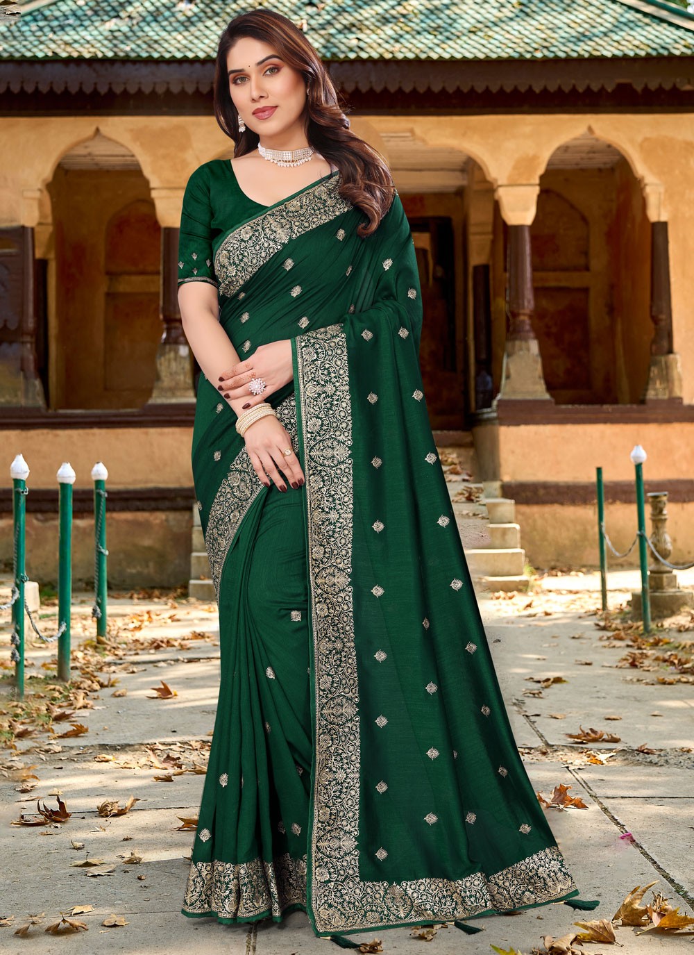 Classic Embroidered Vichitra Silk Saree - S6765