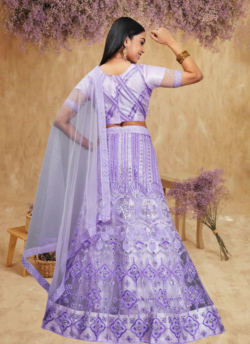 Embroidered Net A - Line Lehenga - L1818