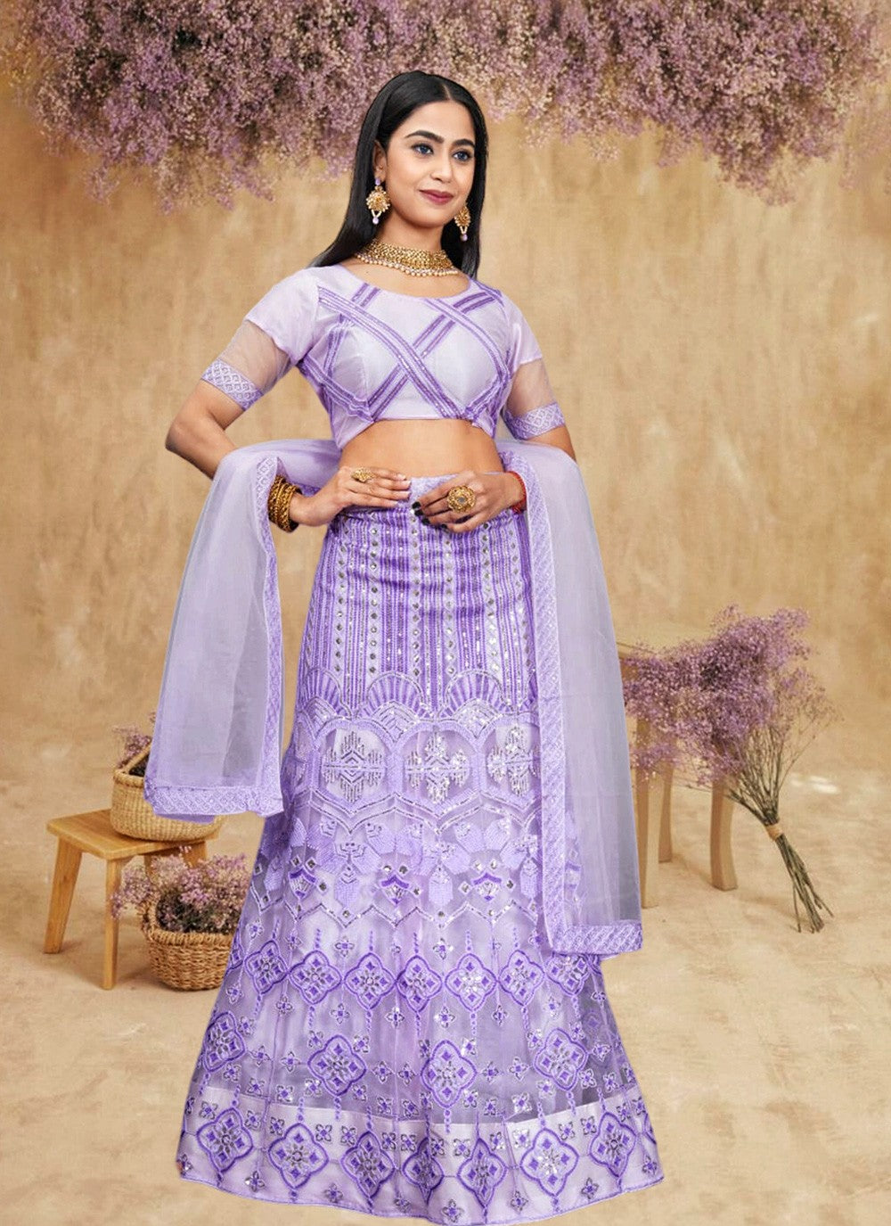 Embroidered Net A - Line Lehenga - L1818