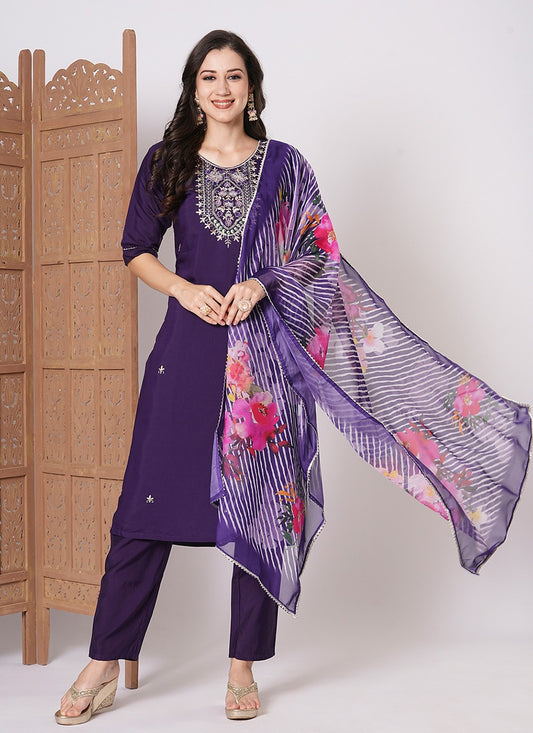 Embroidered Chanderi Pant Style Suit - T4482