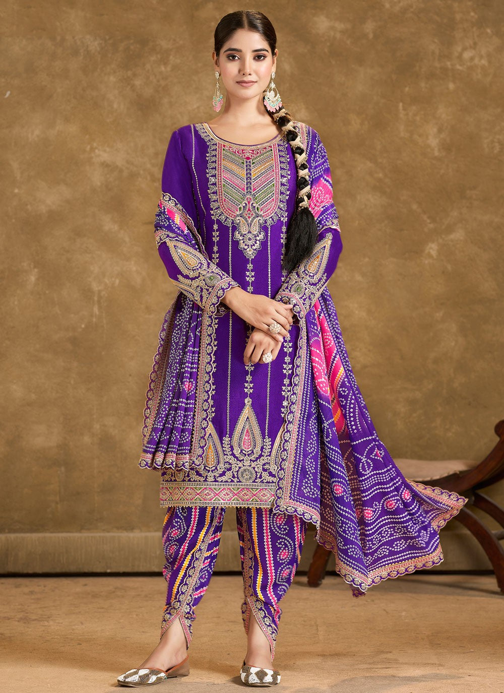 Embroidered Chinon Salwar Suit Dhoti Style Pant - T4577