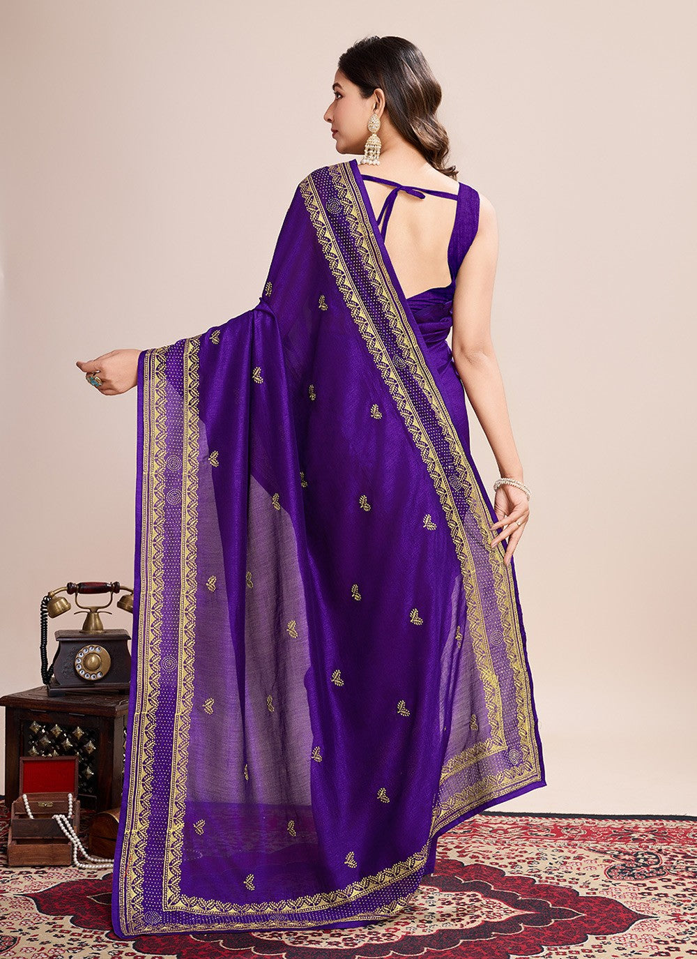 Embroidered Vichitra Silk Saree - S11520