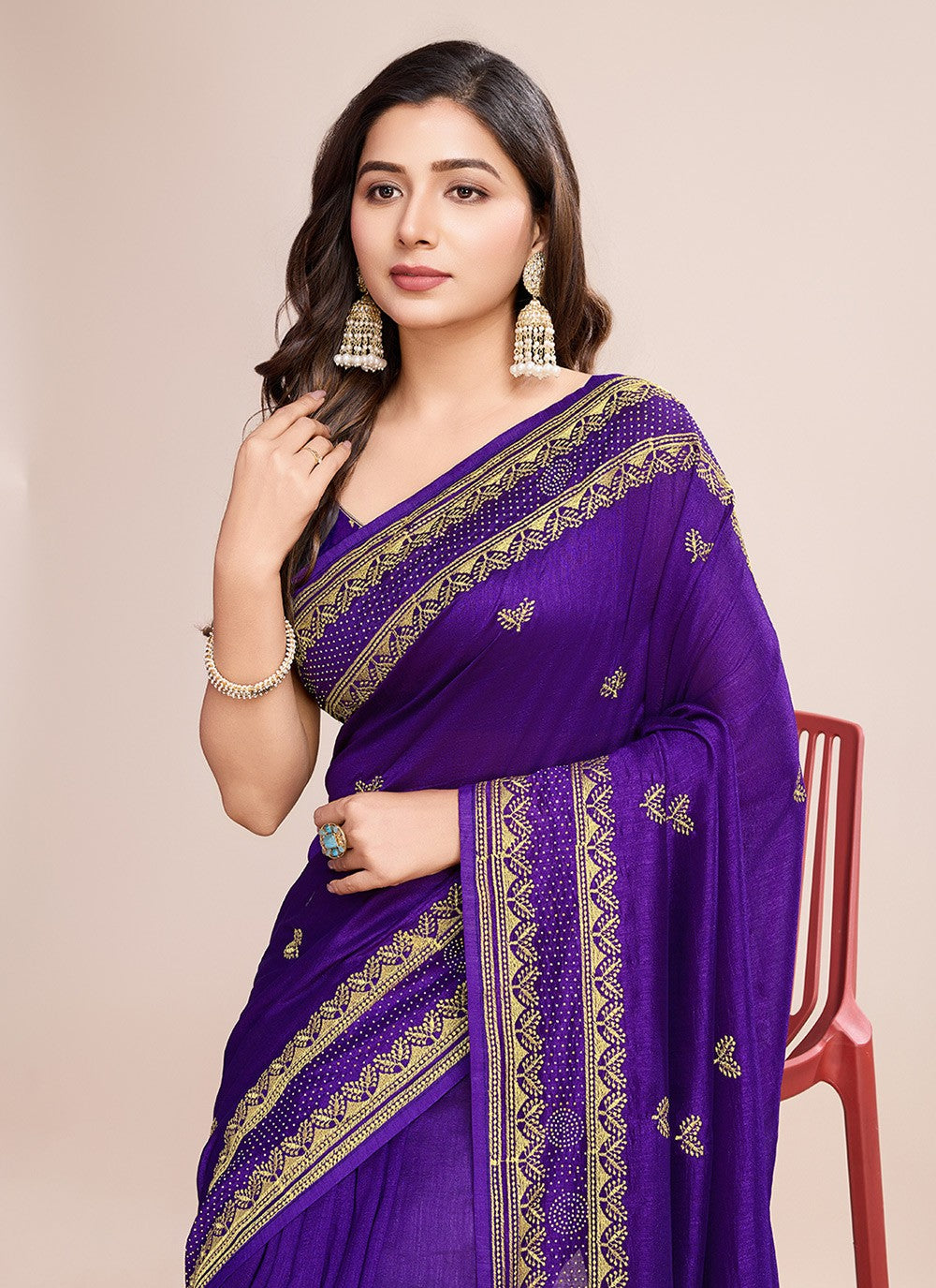 Embroidered Vichitra Silk Saree - S11520