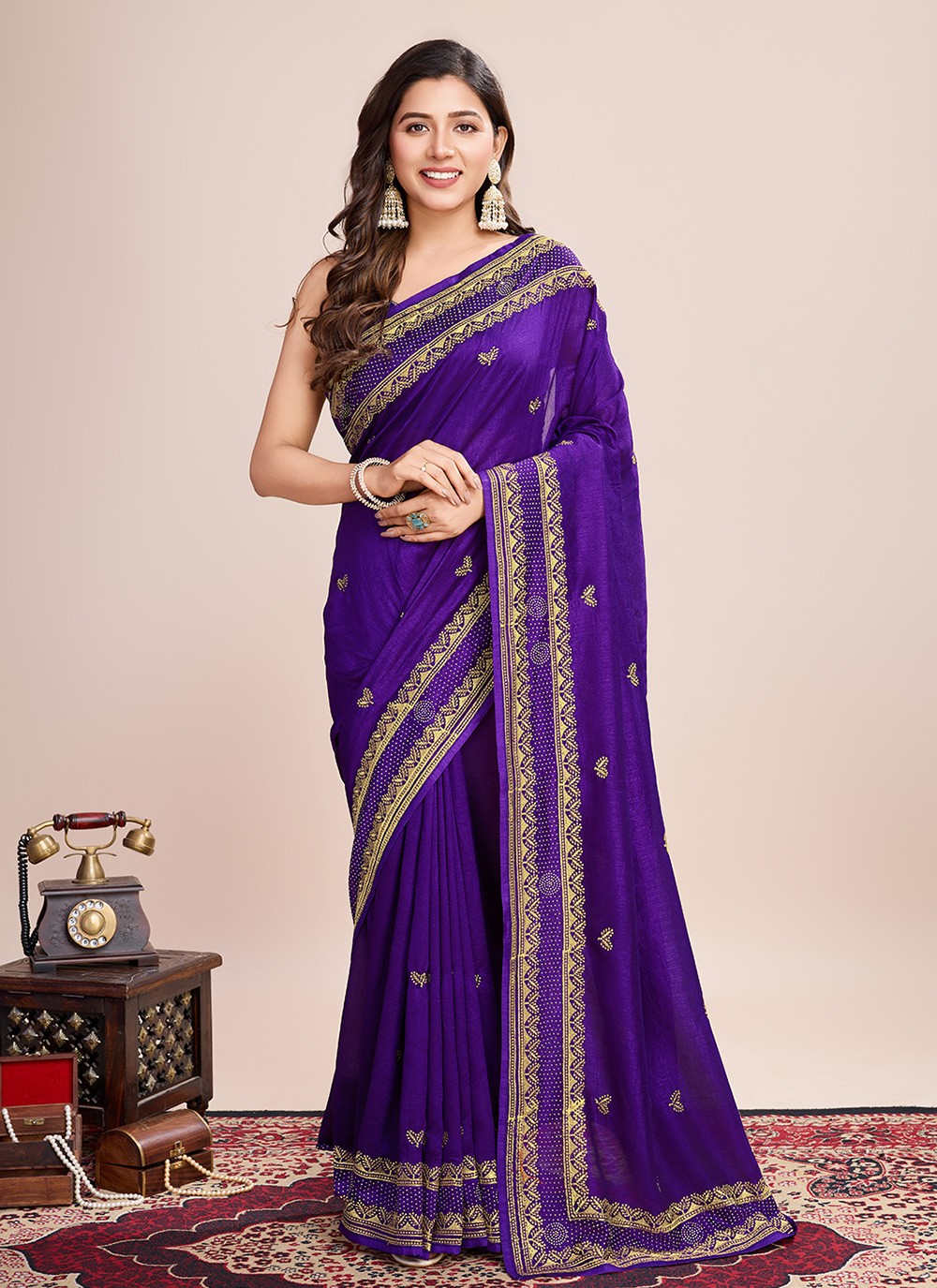 Embroidered Vichitra Silk Saree - S11520