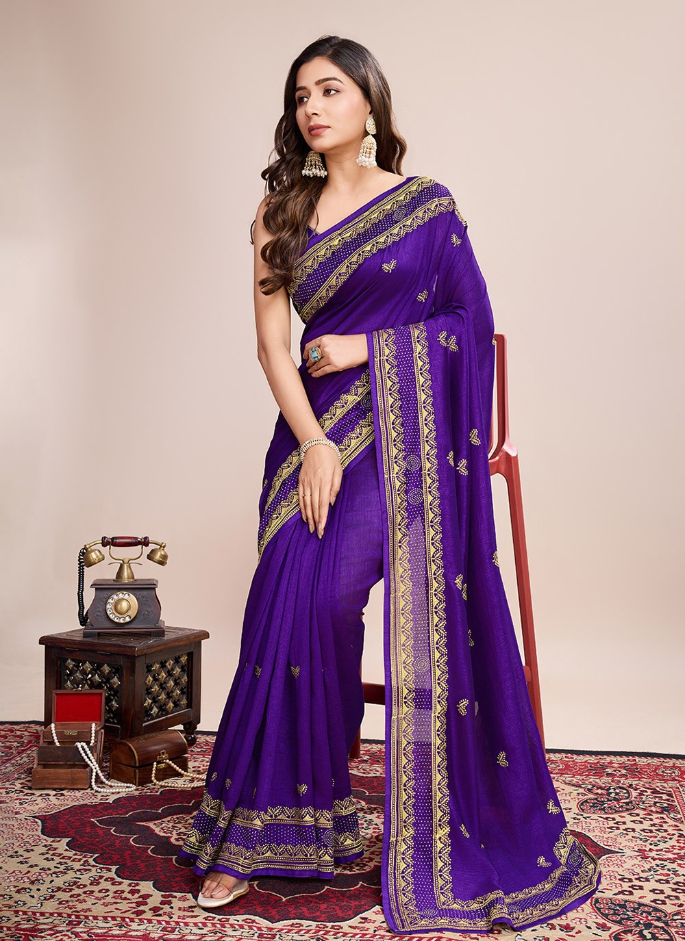 Embroidered Vichitra Silk Saree - S11520