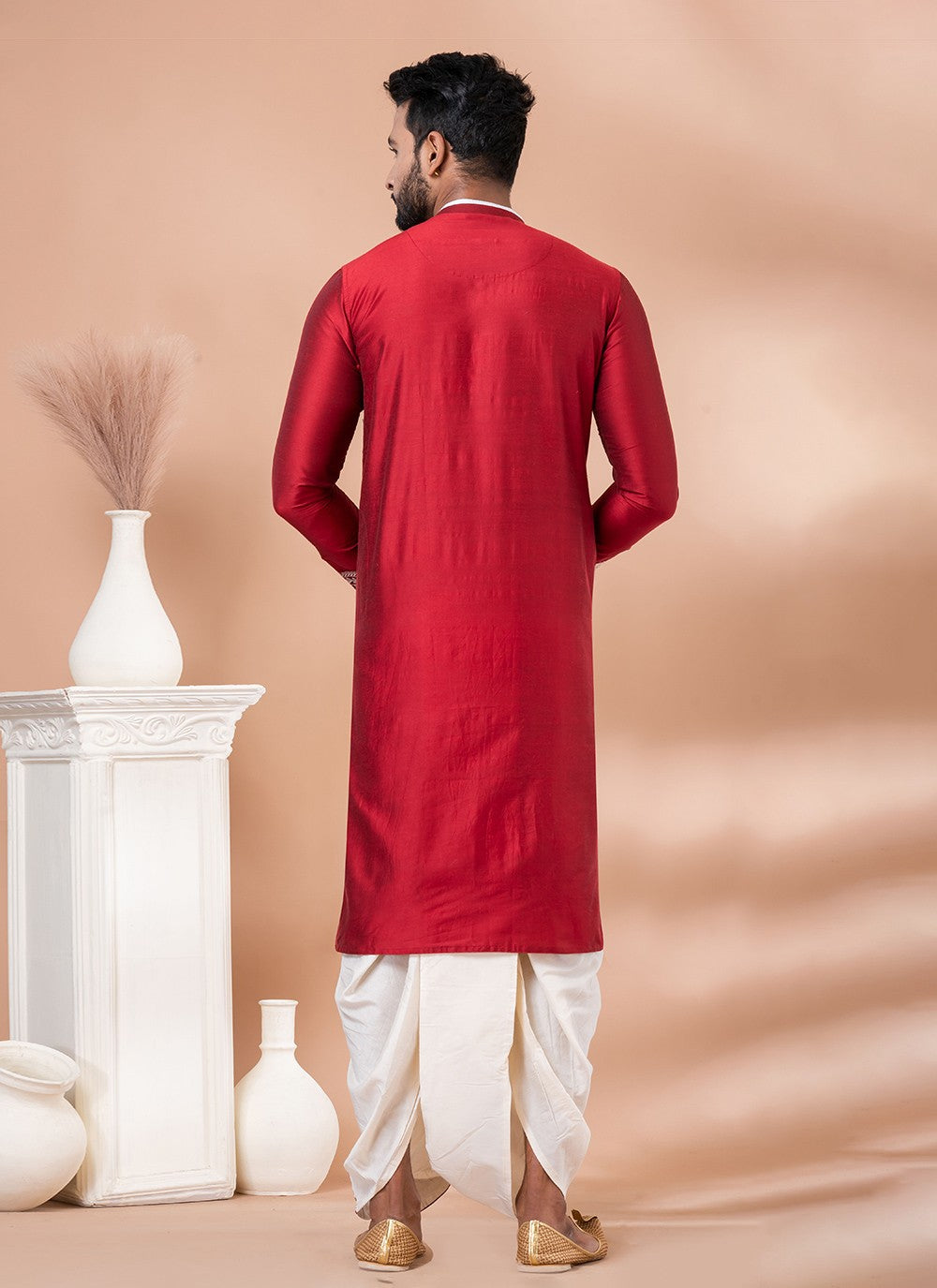 Embroidered Viscose Red Dhoti Kurta - M8292