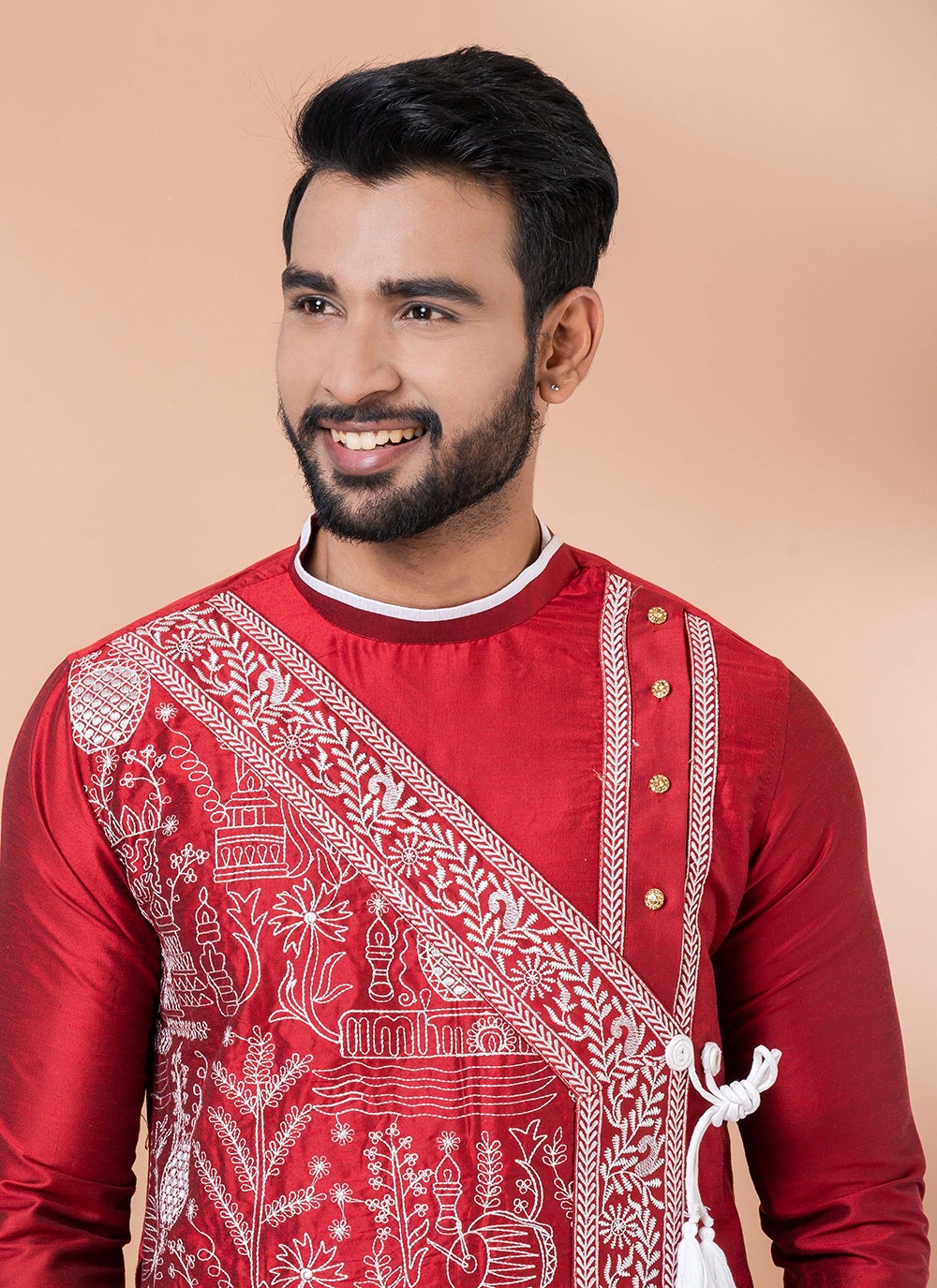 Embroidered Viscose Red Dhoti Kurta - M8292