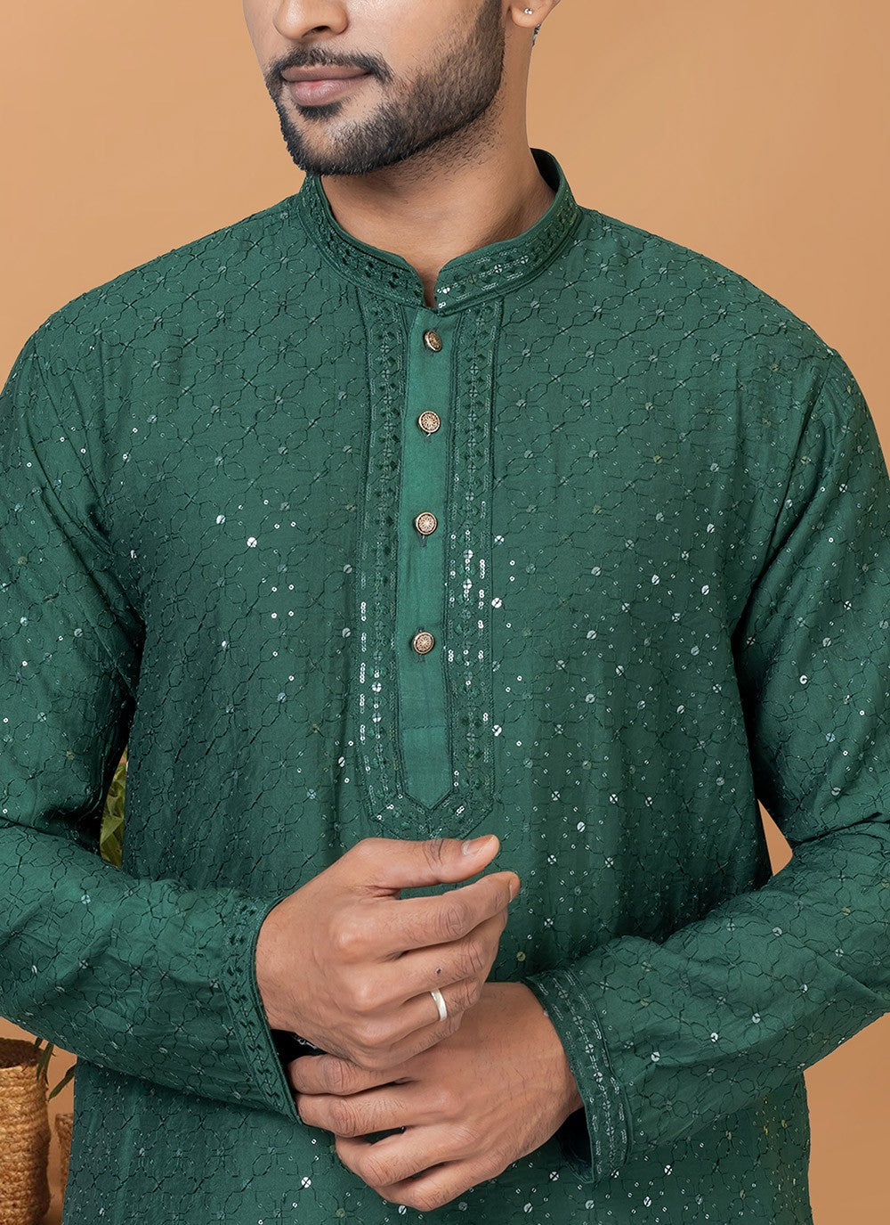 Embroidered Cotton , Viscose Green Kurta Pyjama - M6252