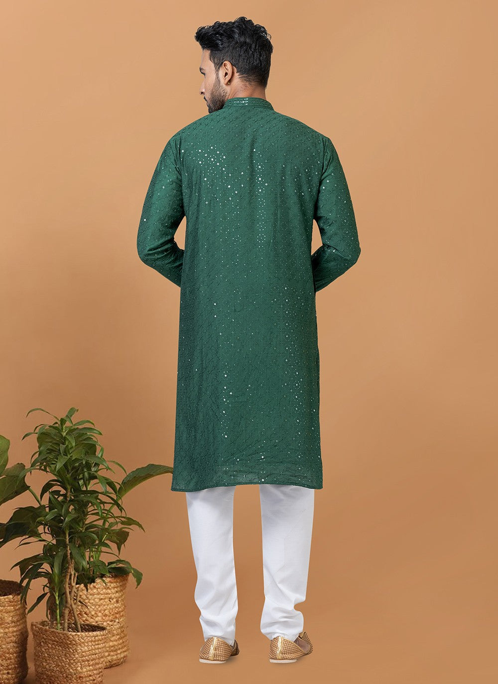 Embroidered Cotton , Viscose Green Kurta Pyjama - M6252