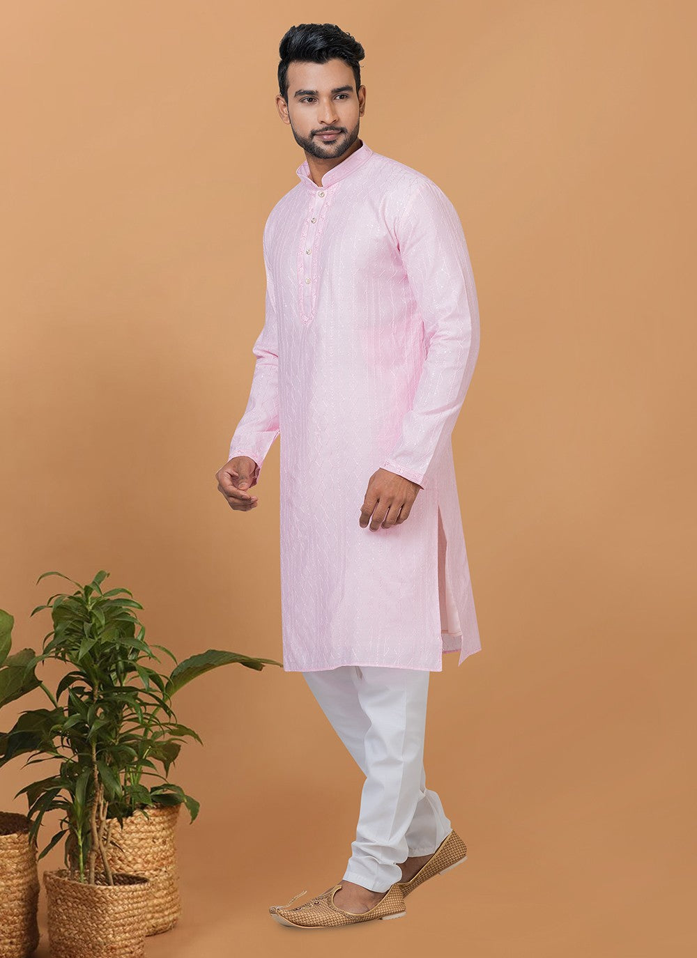 Embroidered Cotton , Viscose Pink Kurta Pyjama - M6346