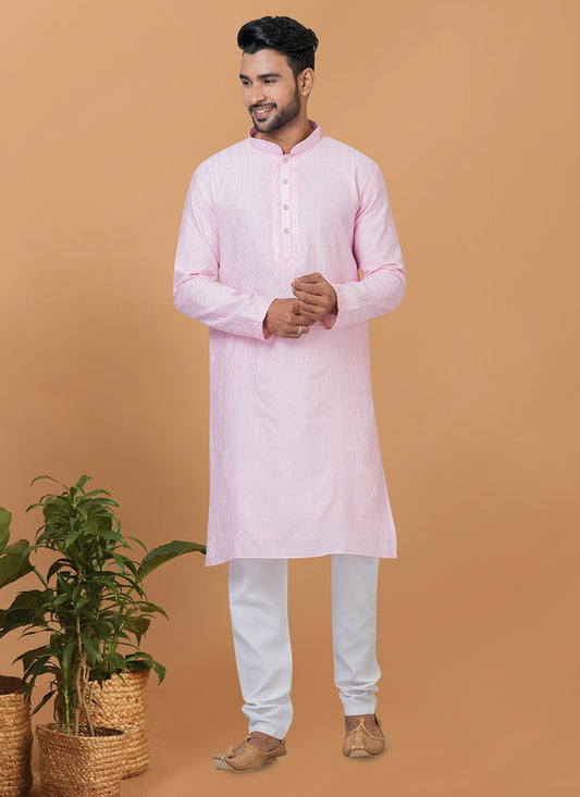 Embroidered Cotton , Viscose Pink Kurta Pyjama - M6346