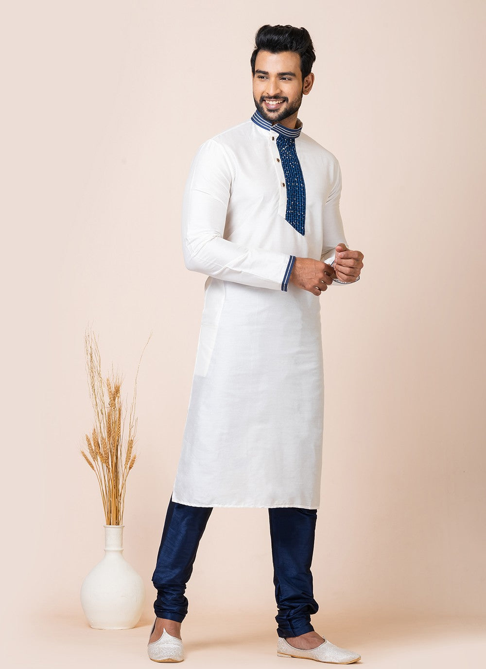 Embroidered Viscose White Kurta Pyjama - M7524