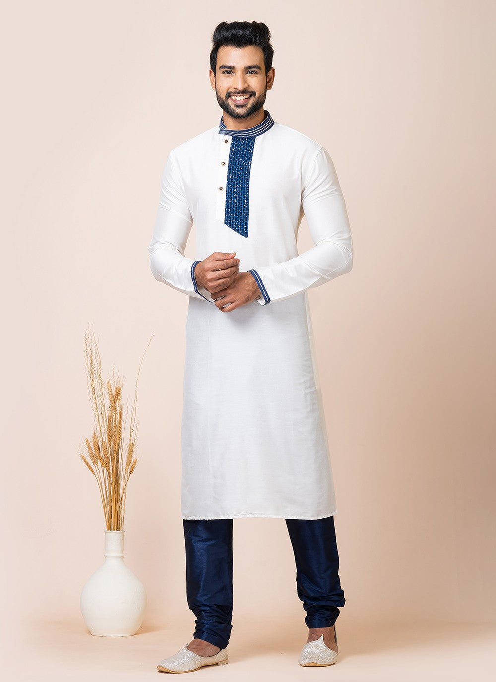 Embroidered Viscose White Kurta Pyjama - M7524