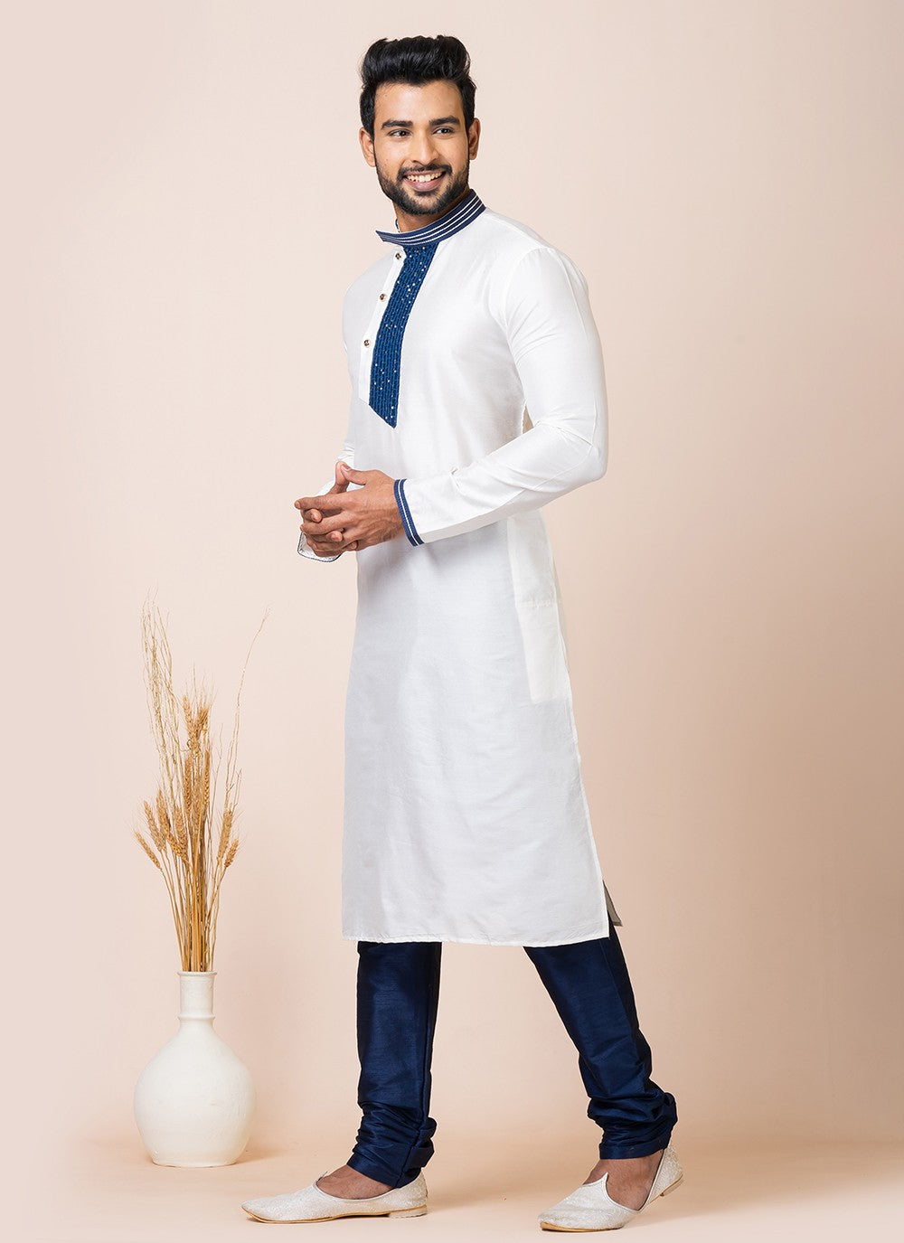 Embroidered Viscose White Kurta Pyjama - M7524