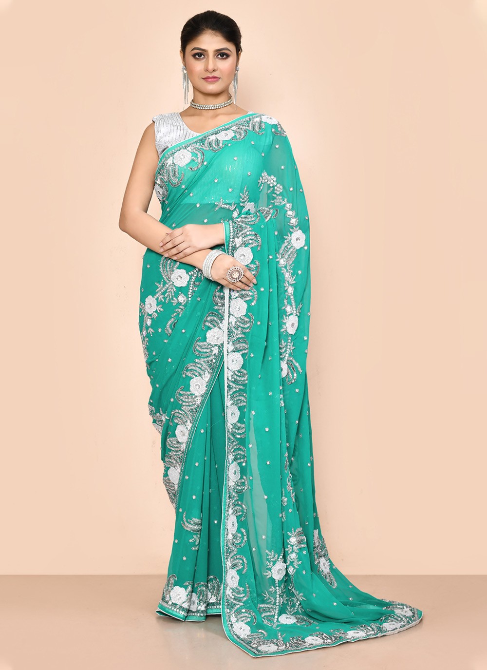 Classic Embroidered Georgette Saree - S3574