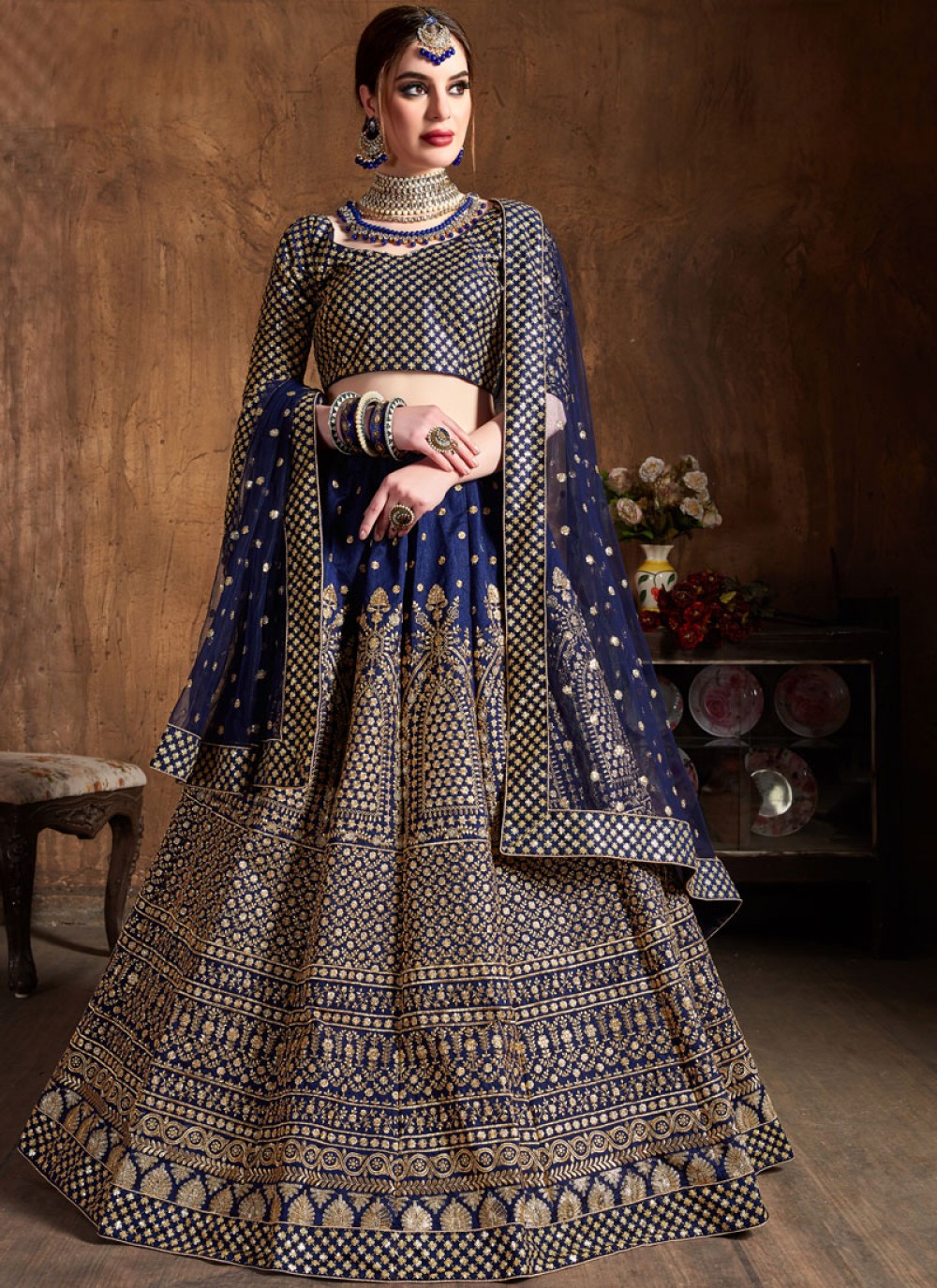 Embroidered Art Silk A - Line Lehenga - L0052