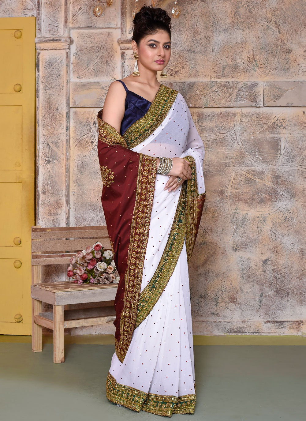 Classic Embroidered Net Saree - S7828