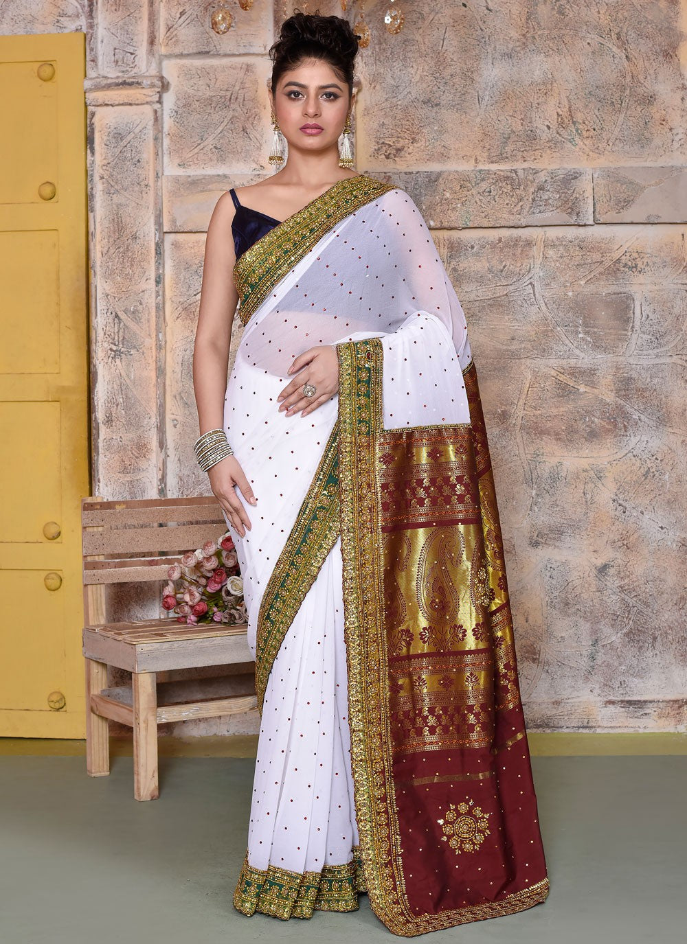 Classic Embroidered Net Saree - S7828