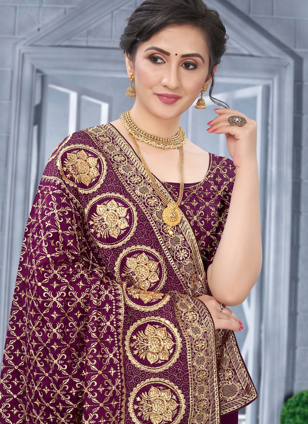 Classic Embroidered Vichitra Silk Saree - S6297