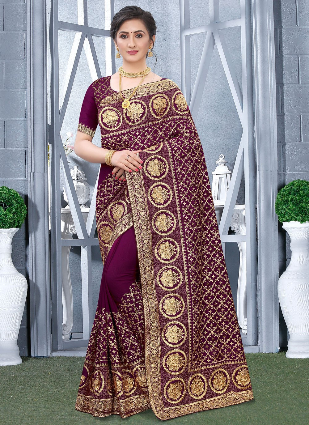 Classic Embroidered Vichitra Silk Saree - S6297