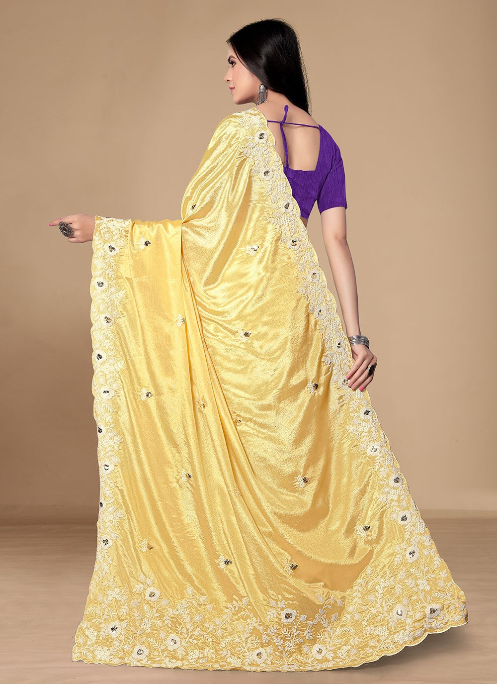 Classic Embroidered Chinon, Silk Saree - S4677