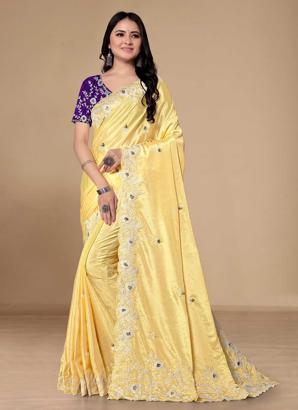 Classic Embroidered Chinon, Silk Saree - S4677