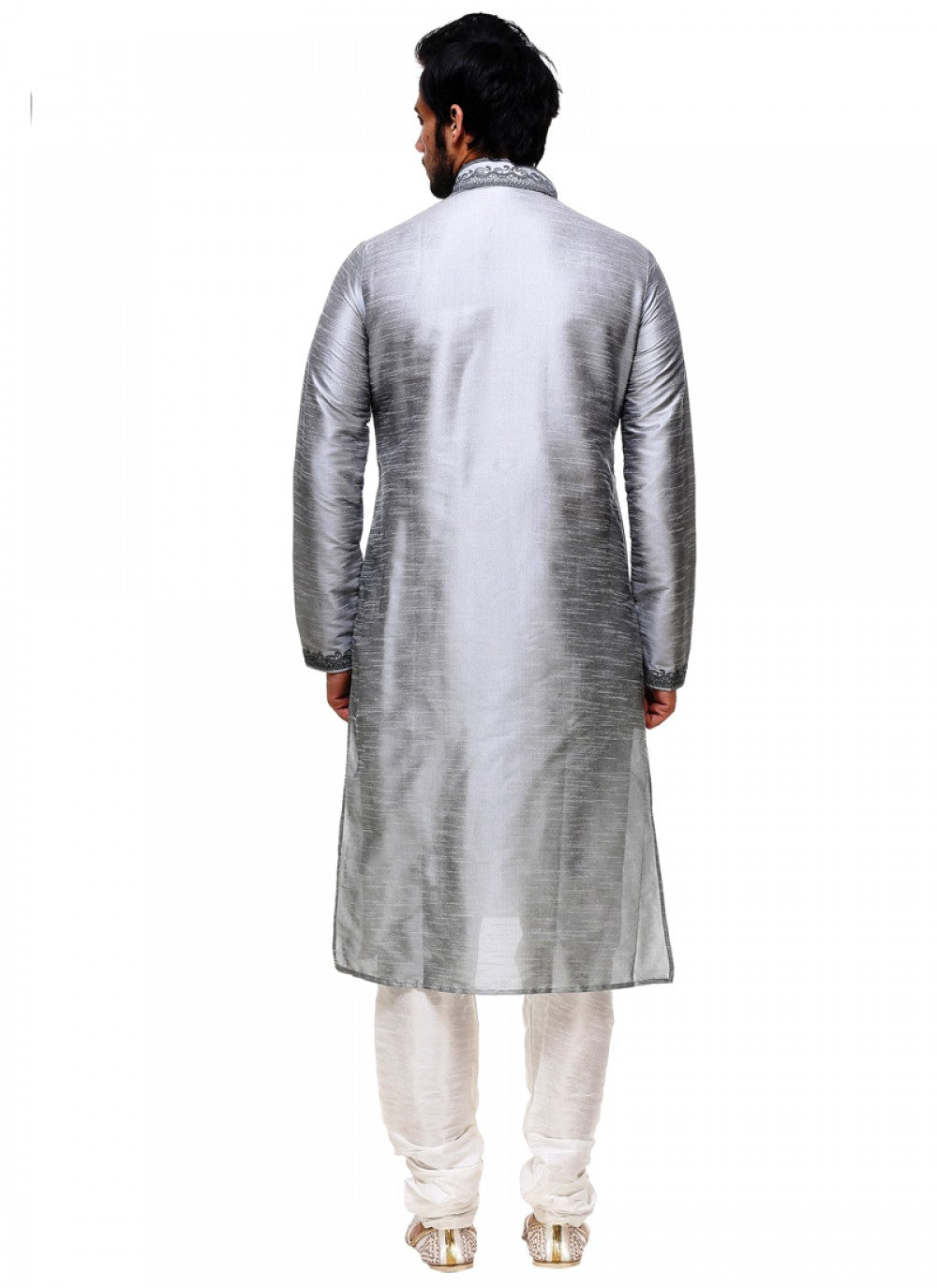 Embroidered Silk Grey Kurta Pyjama - M1026